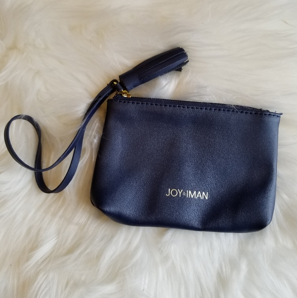 Joy & Iman 100% Leather Navy Coin Purse Wristlet